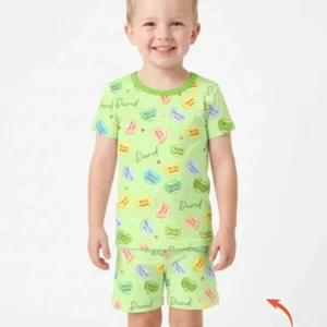 Custom Name Tennis Candy Hearts Bamboo Two Piece Short Sleeve Shorts Pajama Set