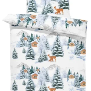One Home Winter Biber Bettwäsche 135x200 cm Winterlandschaft Warm Flanell Baumwolle