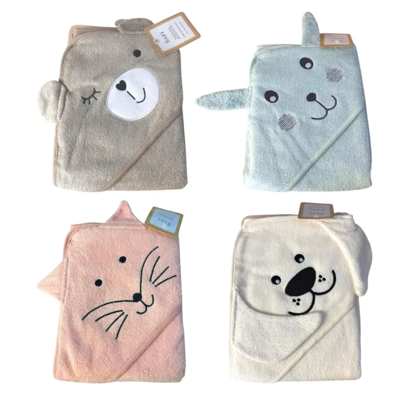 Baby Kapuzenbadetuch mit niedlichem Tier » Badetuch 76 x 76 cm » Kleinkind Bade Handtuch mit Kapuze » 100% reine Baumwolle