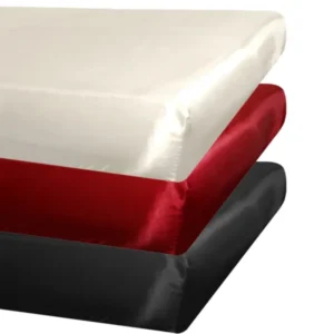 Spannbetttuecher ca. 200x200 cm Glanz Satin PREMIUM schwere Qualität & edel, fein fließend in den Farben champagner, karmin-rot und schwarz.