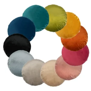 Runde Kissenbezuege ca. 80 cm Ø kuscheliger Samt aus der beties Samt&Sonders Serie. In den uni Farben mai-gruen, curry-senf-gelb, rost-orange, karmin-rot,altrosa, braun-beige, taupe, stein-grau, schwarz, admiral-blau und petrol.