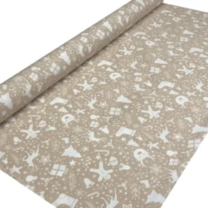 Stoff Meterware Mischgewebe breite ca. 140 cm beige/weiß beties "Weihnachtszeit"