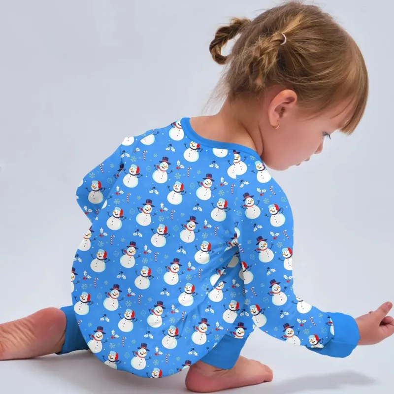 Blue Snowman Christmas Convertible Zippered Romper , Blue Snowman Christmas Convertible Zippered Romper - Newborn