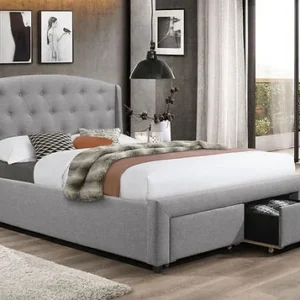 IF-5290 Grey Fabric Bed With 2 Front Pull Out Drawers – Includes Mattress Support