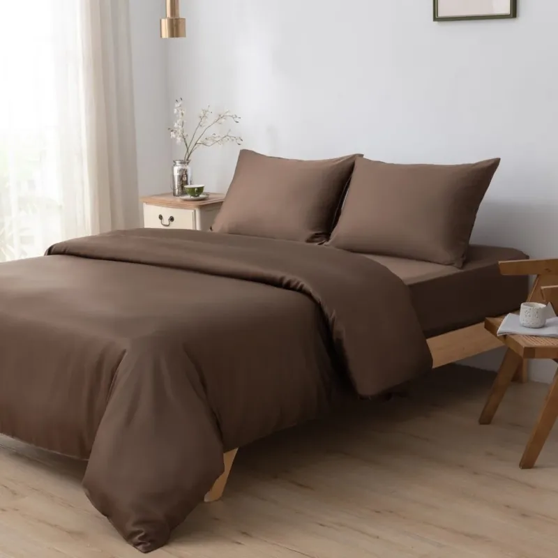 1-Person Bamboo Bedding Set Coffee Brown 400TC