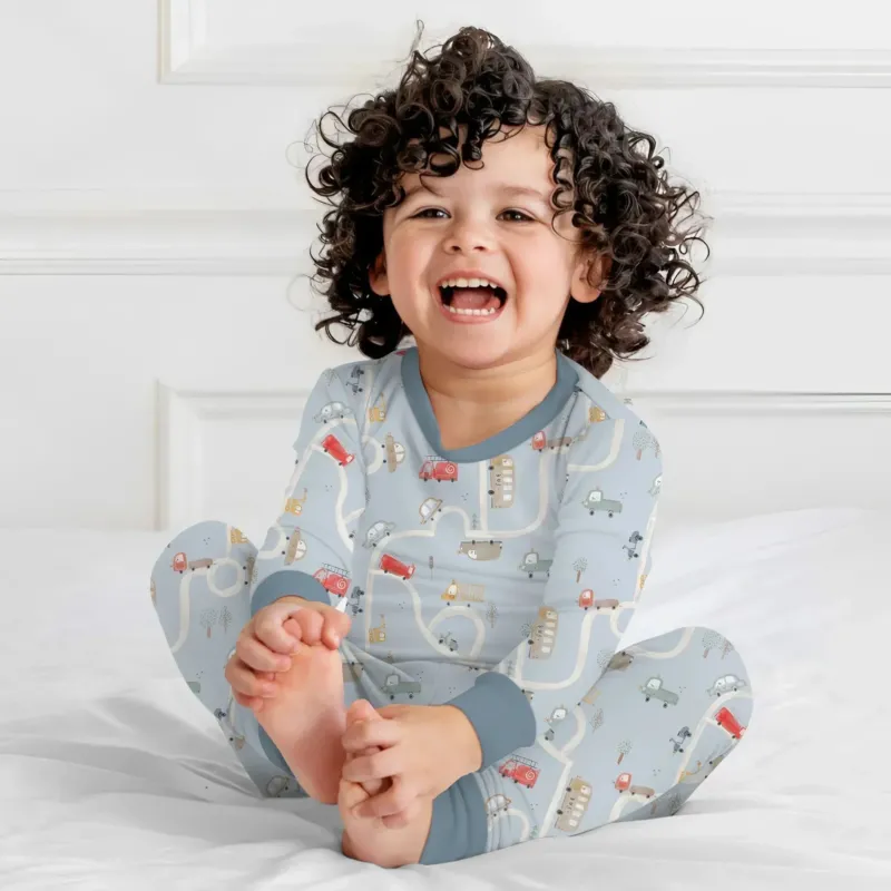 Car Route Map Two Piece Long Sleeve Pajama Set , Car Route Map Two Piece Long Sleeve Pajama Set - 12-18M