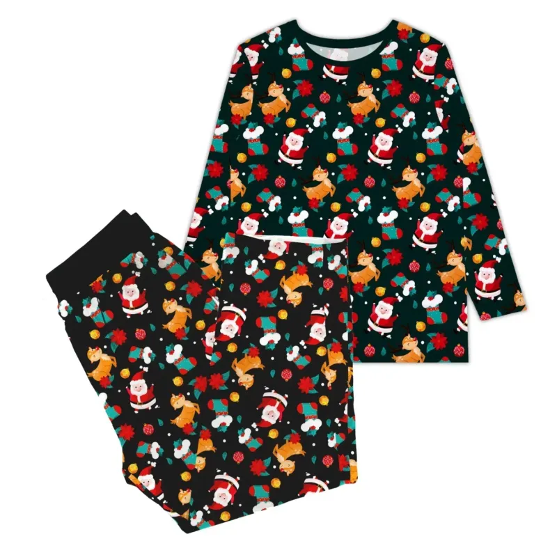 Christmas Santa Reindeer And Socks Women Pajama Set , Christmas Santa Reindeer And Socks Women Pajama Set - S
