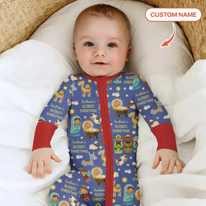 Custom Name Blessed Christmas Night Convertible Zippy , Custom Name Blessed Christmas Night Convertible Zippy - 0-3M