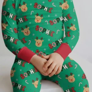 Custom Name Chrismas Cute Deer Two Piece Long Sleeve Pajama Set , Custom Name Chrismas Cute Deer Two Piece Long Sleeve Pajama Set - 12-18M