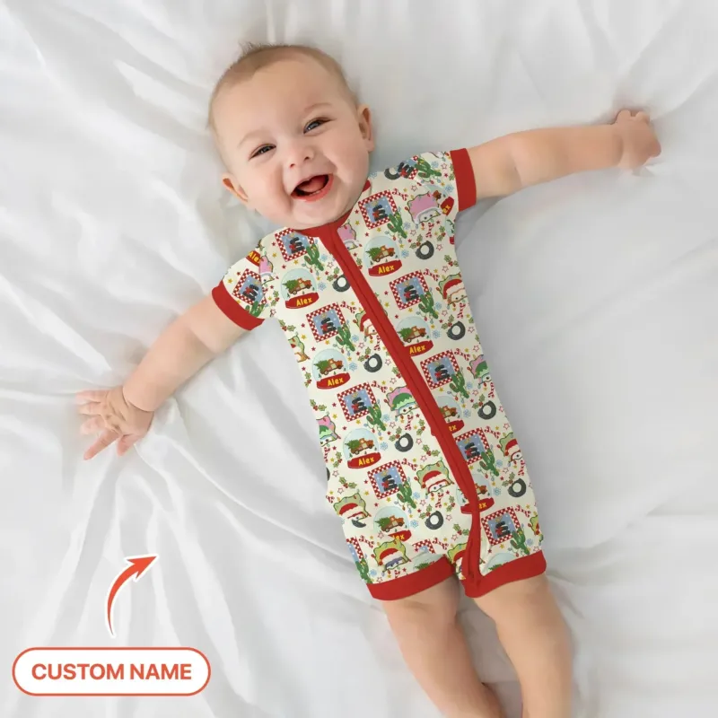 Custom Name Funny Christmas Cars Shorty Zippy , Custom Name Funny Christmas Cars Shorty Zippy - 0-3M