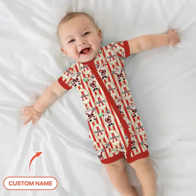 Custom Name Santa Stripes Shorty Zippy , Custom Name Santa Stripes Shorty Zippy - 0-3M