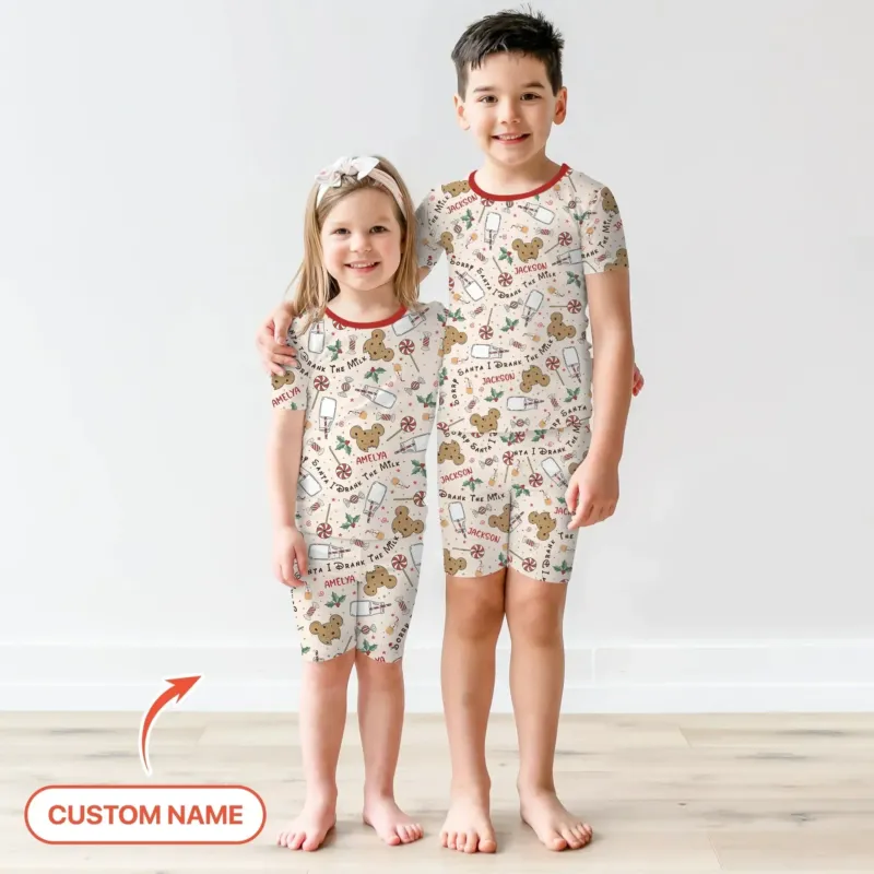 Custom Name Sorry Santa I Drank The Milk Two Piece Short Sleeve Shorts Pajama Set , Custom Name Sorry Santa I Drank The Milk Two Piece Short Sleeve Shorts Pajama Set - 12-18M