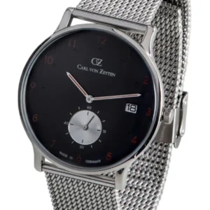 Carl von Zeyten Herrenuhr mit schwarzem Zifferblatt und silbernem Edelstahl-Mesharmband