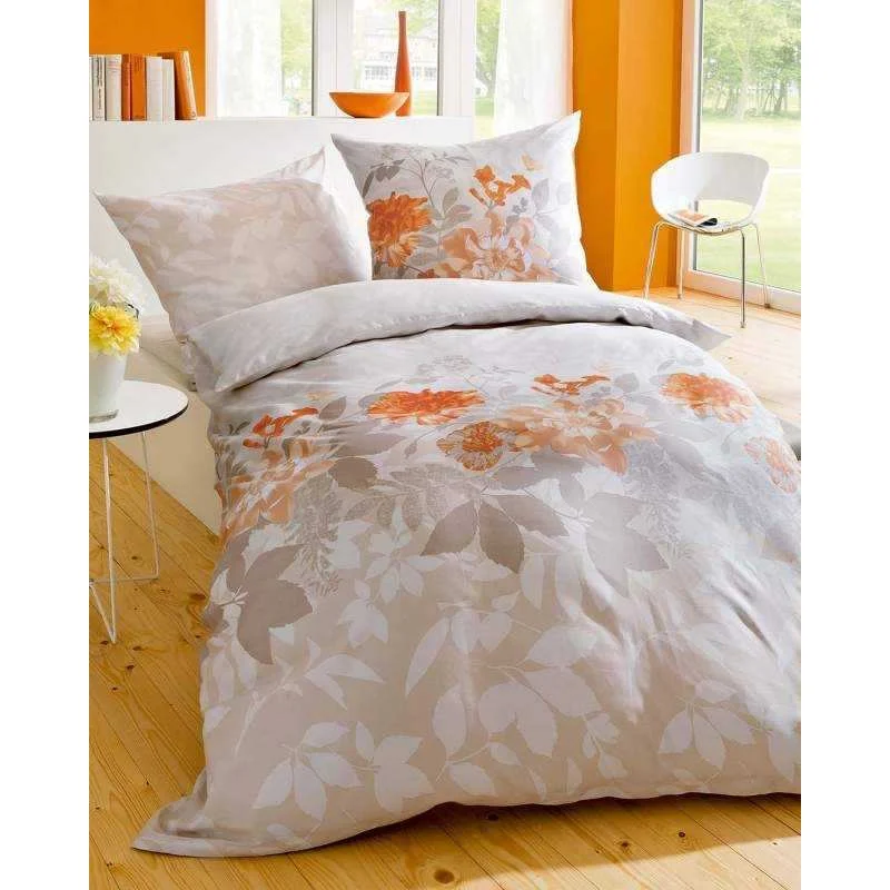 Kaeppel Biber Bettwäsche Blumen Deep Vanille 155x220 cm + 80x80 cm