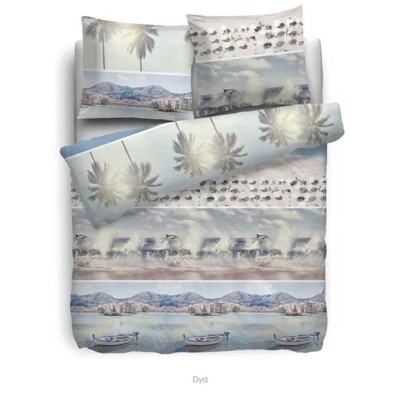 HnL Baumwolle Bettwäsche Strand Feeling Dya 135x200 + 80x80 cm Blau