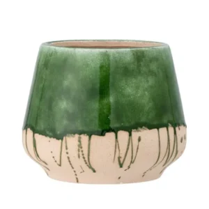 Blumentopf Avino – Reaktive Crackle-Glasur in Grün