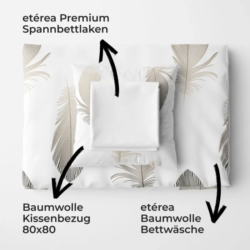 etérea Premium Bundle Federn Weiß Bettwäsche + Spannbettlaken 135x200 + 140x200