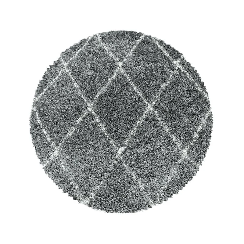 Round Berber Rug - Agadir Lines Grey/Cream