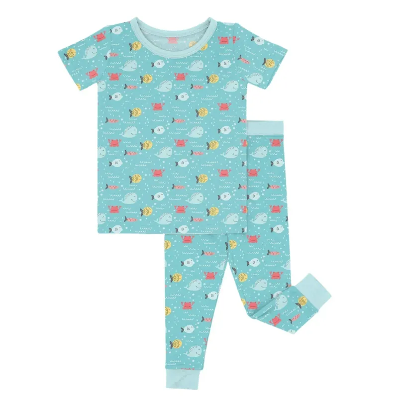 Fishes And Crabs Two Piece Short Sleeve Pajama Set , Fishes And Crabs Two Piece Short Sleeve Pajama Set - 12-18M