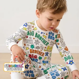 Big Brother Superhero Doodles Colorable Bamboo Two Piece Long Sleeve Pajama Set
