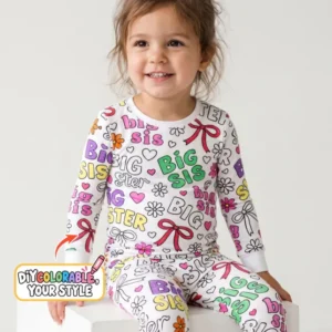 Big Sister Bows & Flowers Colorable Bamboo Two Piece Long Sleeve Pajama Set