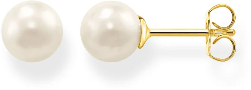 Kleine goldfarbene Ohrstecker mit runder weißer Zuchtperle