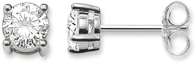 Ohrstecker aus 925 Sterlingsilber mit rundem, transparentem Stein und Fassung