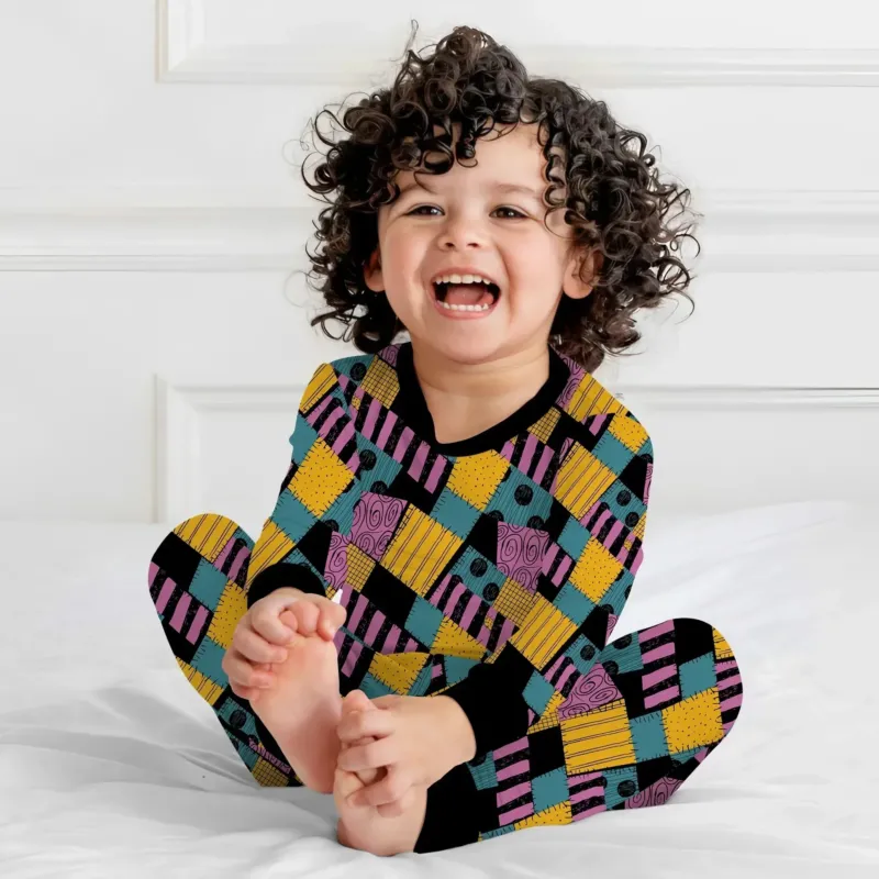 Halloween Patchwork Cartoon Two Piece Long Sleeve Pajama Set , Halloween Patchwork Cartoon Two Piece Long Sleeve Pajama Set - 12-18M