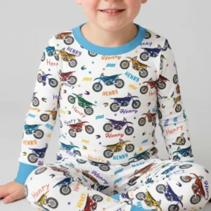 Dirt Track Dreamer Custom Name Daddy & Me Matching Bamboo Two Piece Long Sleeve Pajama Set