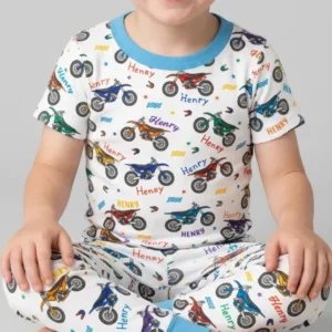 Dirt Track Dreamer Custom Name Daddy & Me Matching Bamboo Two Piece Short Sleeve Pajama Set