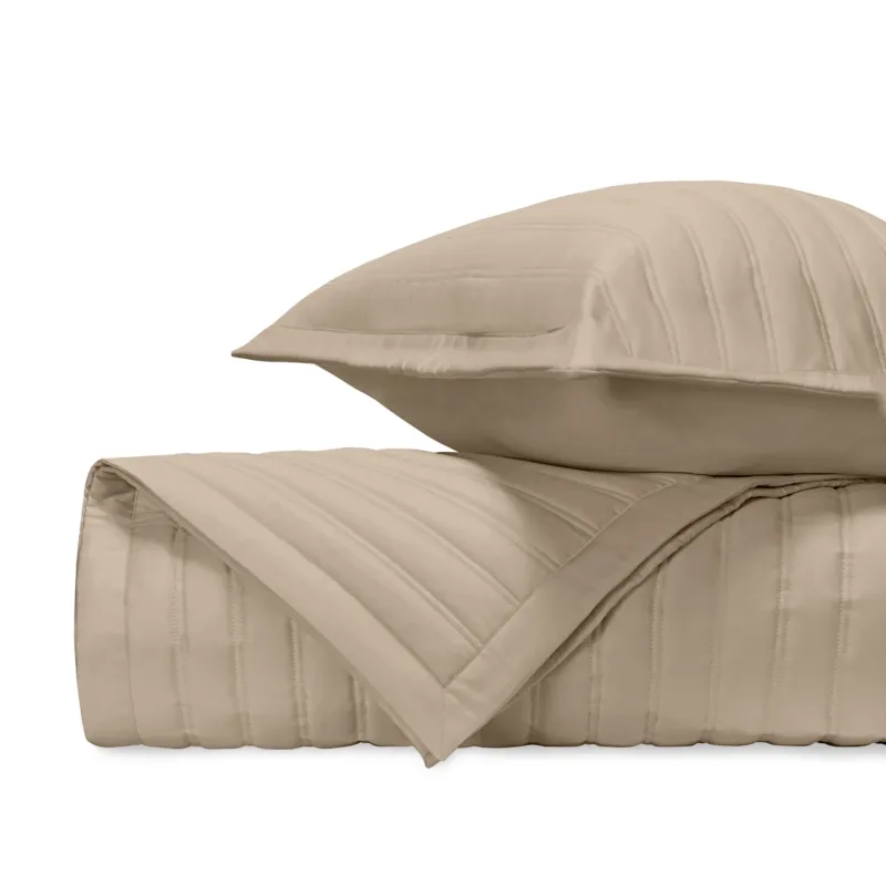 Home Treasures L'Avenue quilted coverlet set in khaki with tonal stripe stitching.