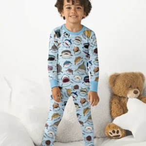 Shark Faces Bamboo Two Piece Long Sleeve Pajama Set