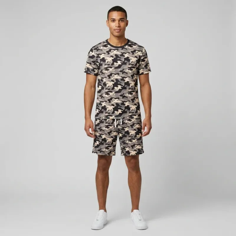 Camo Halloween Ghost Bamboo Men Short Sleeve Short Pajama Set