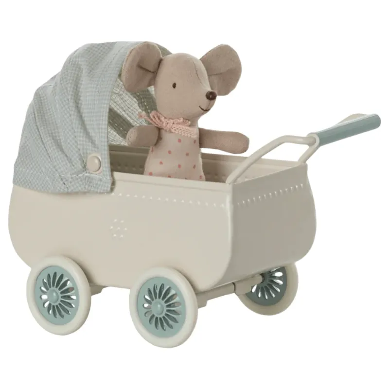 MAILEG - Landau Avec Bébé Souris - Menthe