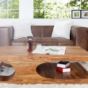 CUBUS Design Couchtisch 120cm natur Sheesham Massivholz Palisander stone finish mit Stauraum