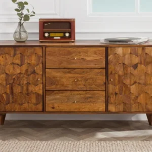 MYSTIC LIVING Massives Sideboard 145cm Sheesham natur 3D Oberfläche Massivholz