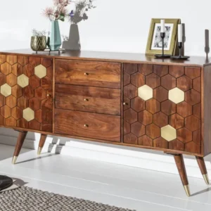 MYSTIC LIVING Massives Sideboard 145cm Akazie braun gold Retro Design