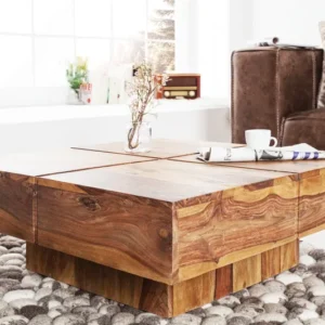 BOLT Massiver Design Couchtisch 70cm Sheesham stone finish Handarbeit