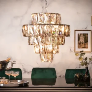 Extravaganter Kronleuchter KRISTALL 50cm edel-grau mit Glasprismen