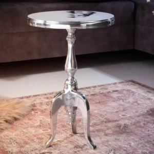 SAVOY Eleganter Beistelltisch 55cm silber poliert Dreibein mit runder Platte