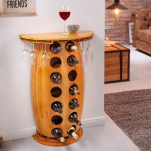 Massives Weinregal BODEGA 84cm natur Pinienholz Weinfass Barschrank für 14 Flaschen