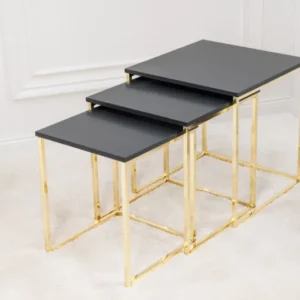 ELEMENTS Design Beistelltisch 3er Set 40cm matt anthrazit goldenes Metallgestell