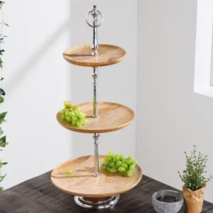 Dekorative Etagere PURE NATURE 68cm silber Mangoholz handmade drei Etagen