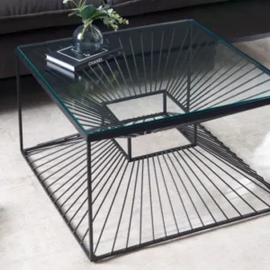 Abstrakter Couchtisch ILLUSION 60cm schwarz Metall Glas handmade modernes Design