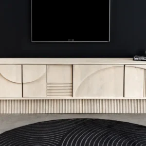 ART DECO Massivholz TV-Lowboard 200cm weiß gekälkt Mangoholz 3D-Front