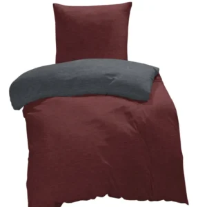 One Home Winter Bettwäsche Biber Meliert Baumwolle Flanell Kuschelig Flauschig Warme Weiche Melange Modern bordeaux anthrazit