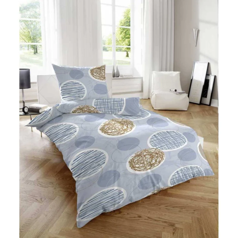 Feinbiber Bettwäsche Kreise Blau Braun