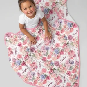 Custom Name Birth Month Flowers Bamboo Blanket