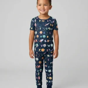 Space Alphabet Bamboo Two Piece Short Sleeve Pajama Set