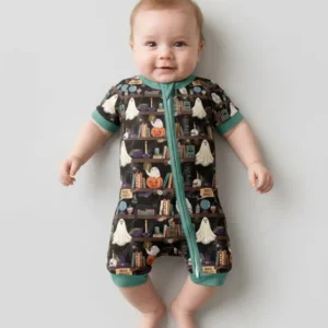 Cute Ghost Witchy Halloween Magic Library Bamboo Shorty Zippy